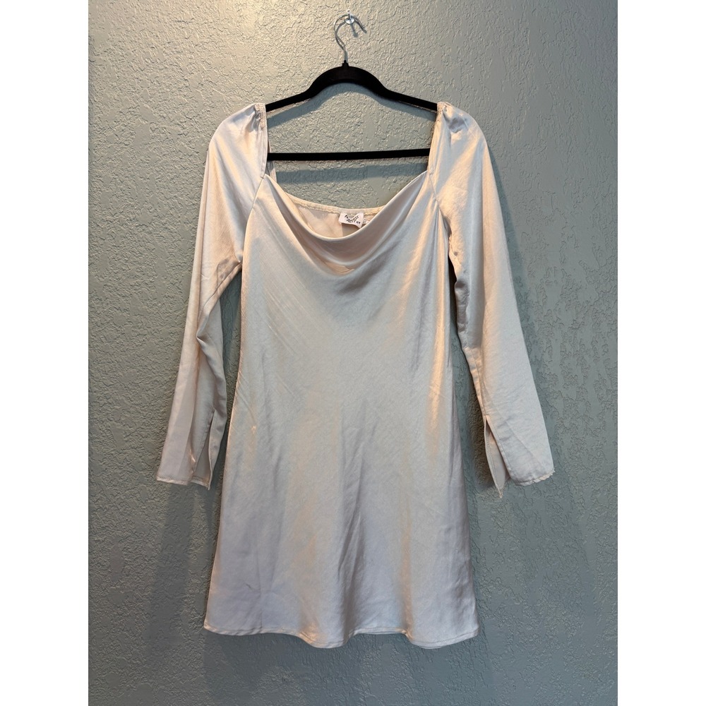 Princess Polly Champagne Satin Cowl Neck Long Sleeve Mini Dress US 4 Champagne